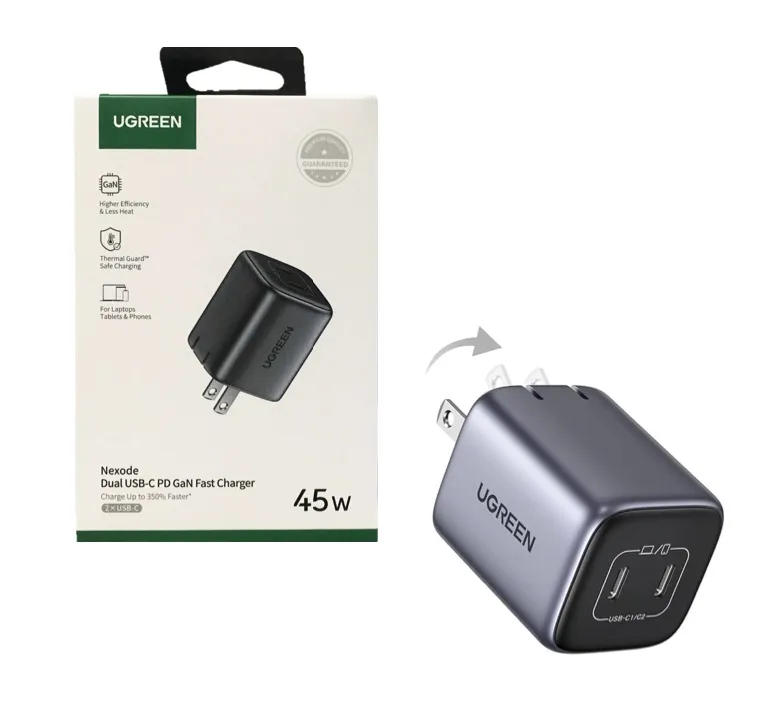 Clic para ver en pantalla completa Cubo de Carga Original Ugreen 2 Puertos 45W